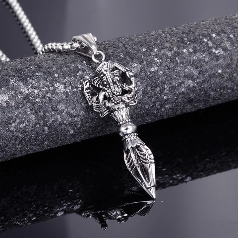 Vintage Stainless Steel Ganesha Vajra Pendant Only Without Chain Religious Polished Necklace Accessory For Men Women