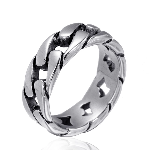 Bague Mailles Cubaines en Acier Inoxydable Punk pour Hommes Femmes Style Hip Hop Bijoux de Mode Accessoire Streetwear