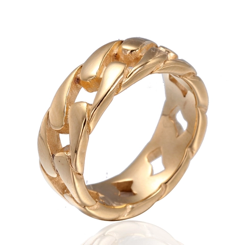 Bague Mailles Cubaines en Acier Inoxydable Punk pour Hommes Femmes Style Hip Hop Bijoux de Mode Accessoire Streetwear