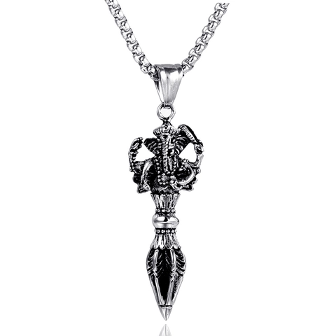 Vintage Stainless Steel Ganesha Vajra Pendant Only Without Chain Religious Polished Necklace Accessory For Men Women