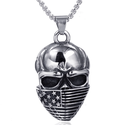 Pendente a Teschio in Acciaio Inossidabile Punk Fascino Collana Schema Bandana Bandiera USA Gotico Biker Rock Uomo Solo Pendente