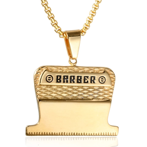 Hip Hop Stainless Steel Barber Clipper Blade Pendant Necklace For Men Trendy Professional Stylist Jewelry Gift Gold Steel Color