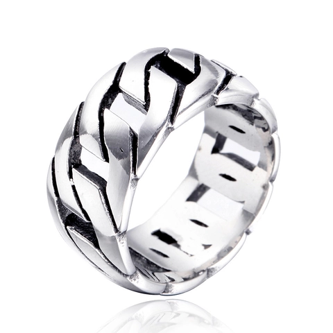 Anillo de Cadena Cubana de Acero Inoxidable Moda Occidental Unisex Punk Street Style Anillo de Cadena Hueca Pulido Joyería