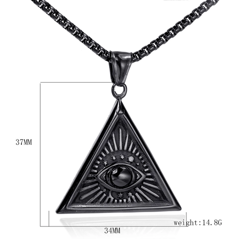 Ciondolo a Triangolo Occhio Della Provvidenza Solo per Uomo in Acciaio Inossidabile Stile Hip Hop Punk Gioielli con Occhio Onniveggente