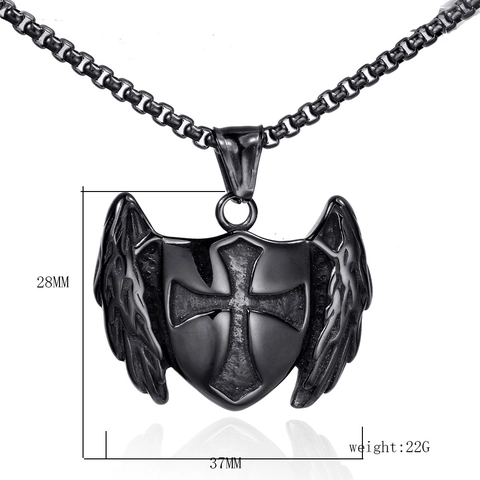 Stainless Steel Gothic Shield Cross Wings Pendant Only Without Chain For Men Hip Hop Biker Retro Religious Jewelry Gift
