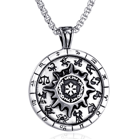 Hip Hop Stainless Steel Compass Pendant Only Without Chain Vintage Twelve Zodiac Signs Mens Necklace Pendant Jewelry