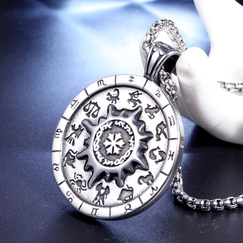 Hip Hop Stainless Steel Compass Pendant Only Without Chain Vintage Twelve Zodiac Signs Mens Necklace Pendant Jewelry