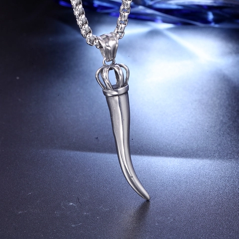 Stainless Steel Cornicello Horn Pendant With Crown Detail Polished Punk Hip Hop Pendant Only Without Chain Jewelry