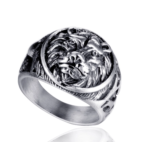 Anello Vintage Testa di Leone per Uomo in Acciaio Inossidabile Punk Rock Gotico Animale Biker Band Gioielli Accessorio Regalo
