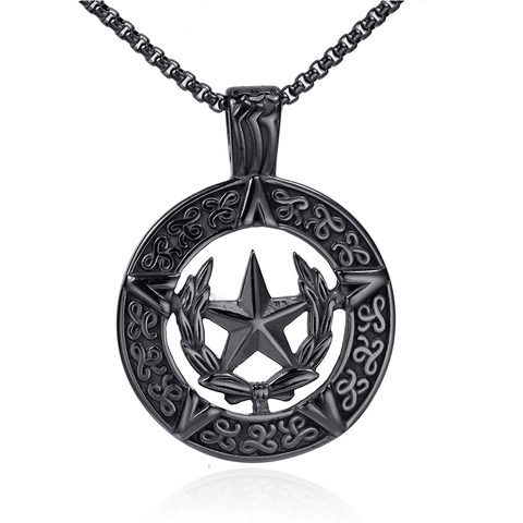 Retro Stainless Steel Pentagram Pendant For Men Hip Hop Gothic Hollow Circular Laurel Wreath Pendant Only Without Chain