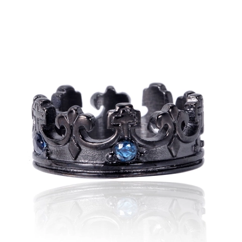 Vintage Gothic Crown Cross Ring Stainless Steel Rhinestone Inlaid Retro Royal King Punk Statement Finger Jewelry For Men Women