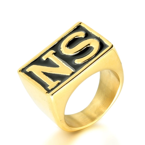 Herren Edelstahl Siegelring Punk Stil Gold Silber Relief Buchstabe NS SO Fingerring Mode Schmuck Für Herren Geschenk