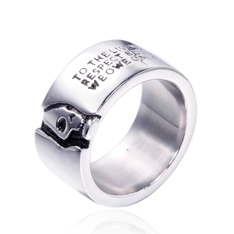 Anillo de Lema Grabado con Calavera de Acero Inoxidable Vintage para Hombre Punk Gothic Biker Band Ring Joyería To The Living We Owe Respect
