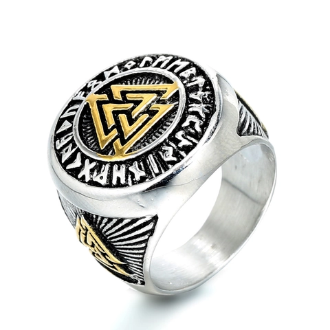 Vintage Viking Valknut Rune Signet Ring Stainless Steel Nordic Mythology Amulet Punk Jewelry For Men Women Daily Accessory
