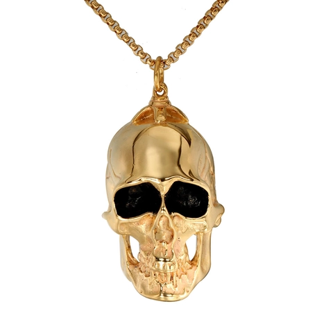 Pendentif Tête de Mort Gothique Punk en Acier Inoxydable Doré pour Hommes Bijoux Rock Biker Heavy Metal Sans Chaîne
