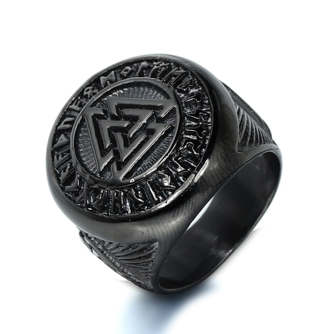 Vintage Viking Valknut Rune Signet Ring Stainless Steel Nordic Mythology Amulet Punk Jewelry For Men Women Daily Accessory