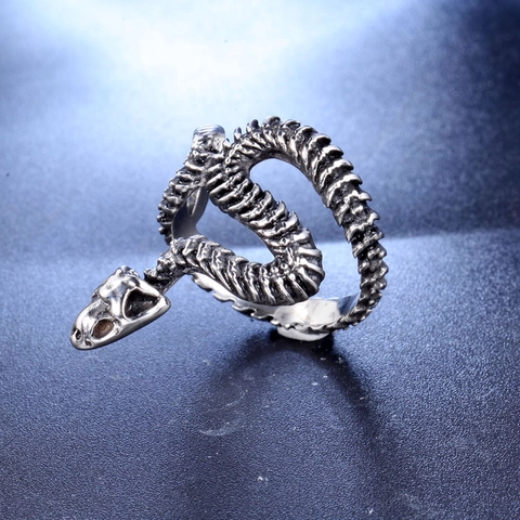 Punk Gothic Snake Skeleton Skull Ring For Men Titanium Steel Vintage Polished Biker Finger Ring Fashion Jewelry Gift
