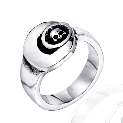 Vintage Punk Gothic Skull Ring For Men Stainless Steel Titanium Steel Embossed Crescent Moon Hip Hop Biker Fashion Jewelry