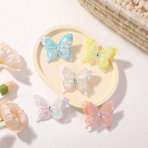 Fermagli per Capelli a Farfalla 3D a Doppio Strato per Ragazze in Pizzo Rete Strass Paillettes Accessori per Capelli Dolce