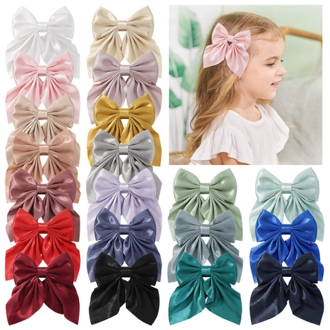 Large Satin Bow Hair Clip For Girls Vintage Academy Style Solid Color Ribbon Hairpin Elegant Headwear Kids Hair Accessories