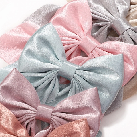 Large Satin Bow Hair Clip For Girls Vintage Academy Style Solid Color Ribbon Hairpin Elegant Headwear Kids Hair Accessories