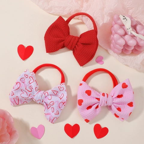 Fasce per Capelli Bambini Fiocco San Valentino Stampa Cuore Tessuto Nido Ape Elastici per Capelli Confezione Tripla Neonato