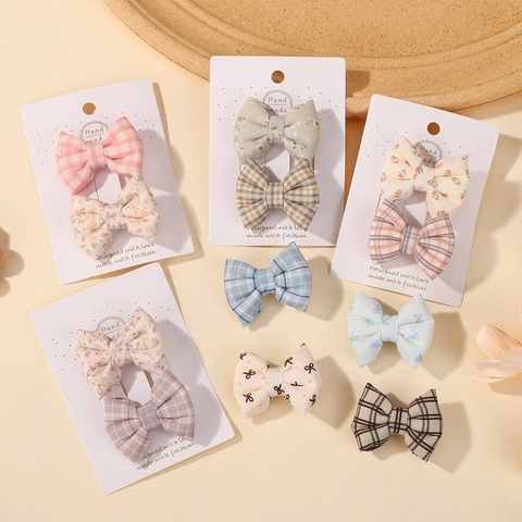 Set di Fermagli per Capelli a Fiocco in Tessuto Fatti a Mano per Bambine Fantasia Floreale a Quadretti Accessori per Capelli