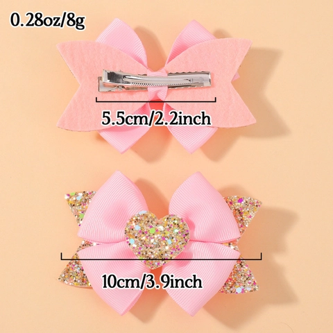Simpatici Fermagli per Capelli a Fiocco in Nastro Grosgrain con Decorazione Cuore Stella Rosa Crema Accessori per Capelli