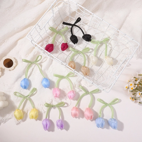 Accesorio para el Pelo de Satén Flor de Tulipán con Lazo de Cinta para Niñas Decoración de Bolsos Ropa Hecho a Mano