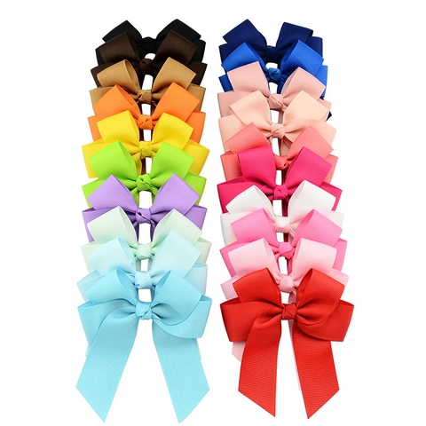 Handmade Polyester Grosgrain Ribbon Bow Hair Clip With Long Streamer Sweet Solid Color Alligator Clip For Baby Girls Kids