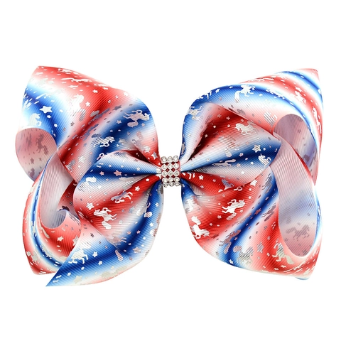 Große Ripsband Schleife Haarclip Für Mädchen Bunte Gradient Einhorn Stern Muster Strass Mitte Verziert Haarnadel Kinder Haarschmuck