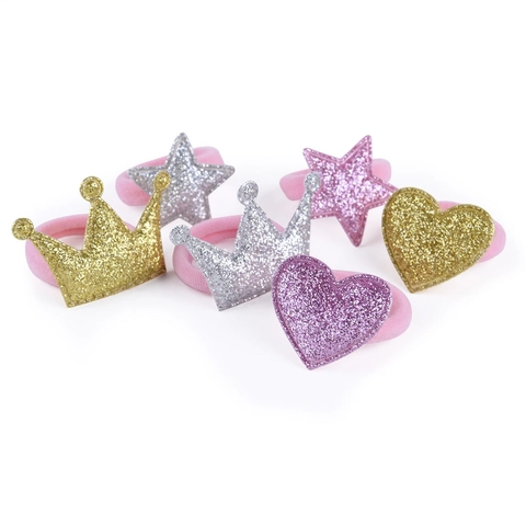 Élastiques à Cheveux Pailletés Couronne Cœur Étoile pour Filles Enfants Bandes de Cheveux Élastiques en Polyester Accessoires Cheveux Princesse