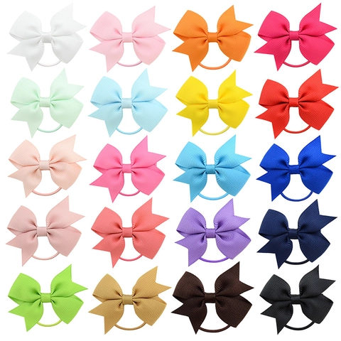 Kids Girls Solid Color Grosgrain Ribbon Bowknot Scrunchies Elastic Hair Ties Handmade Bow Ponytail Holder Hair Accessories