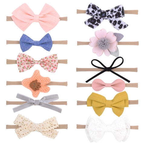 Baby Mädchen Elastische Nylon Stirnbänder Set Weiche Baumwolle Leinen Schleife Blumig Leopard Print Haarschmuck Verschiedene Stile Für Kleinkind Säugling