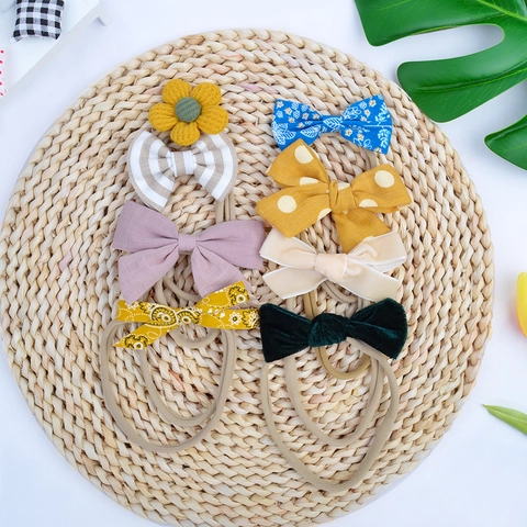 Fasce per Capelli Neonato Fatte a Mano per Neonati e Bambini Morbida Fascia Elastica in Tessuto con Fiocco e Fiori Accessori