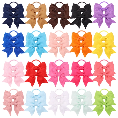 Girls Bowknot Elastic Hair Bands Sweet Candy Color Grosgrain Ribbon Hair Ties For Kids Daily Simple Hair Decor Accessories