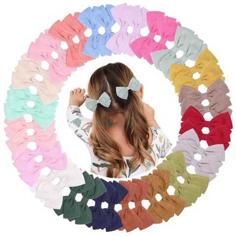 Handmade Fabric Bow Hair Clips For Girls Students Sweet Solid Color Ribbon Hairpins Kids Fashion Hair Accessories 20 Colors