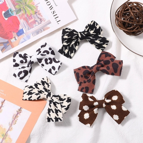 Fermagli per Capelli Retrò in Tessuto con Fiocco Leopardato Pois Pied de Poule Fantasia a Scacchi per Bambine Accessori Capelli