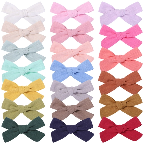 Linen Cotton Bow Hair Clips For Kids Girls Handmade Boutique Bow Alligator Clips Candy Color Toddler Students Hair Accessories