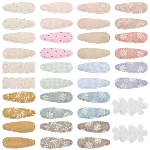 Sweet Children Girls Embroidered Fabric Wrapped Snap Hair Clips Floral Lace BB Clips Handmade Pastoral Style Hair Accessories