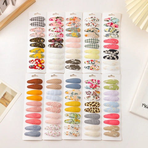 10 Stk Kinder Blumen Stoff BB Haarklammern Set Mädchen Handgefertigt Bestickt Bedruckt Wassertropfen Haarnadeln Haarschmuck