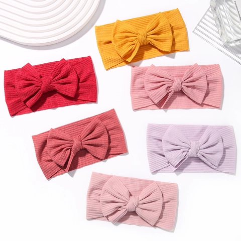 Baby Ribbed Elastic Bow Headbands Candy Solid Color Soft Knit Hair Bands For Infant Toddler Girls Bowknot Hair Accessories