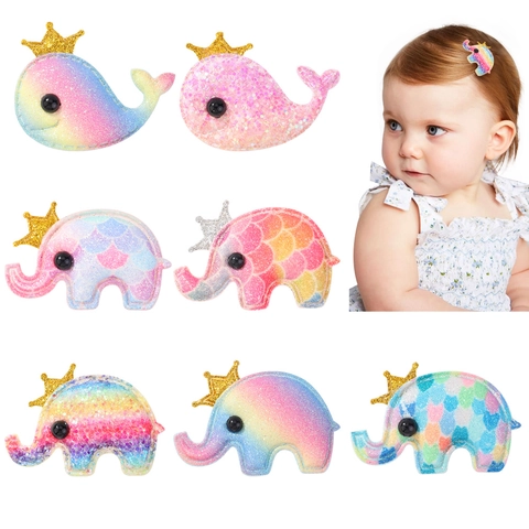 Kids Cartoon Sequin Hair Clips Crown Whale Elephant Fish Scale Pattern Polyester Alligator Clips For Girls Hair Accessories