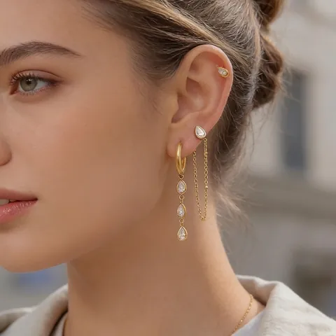 Edelstahl Strass Quaste Ohrstecker Set Geometrisch Leichter Luxus Hängeohrringe Für Damen Mode Schmuck Zubehör