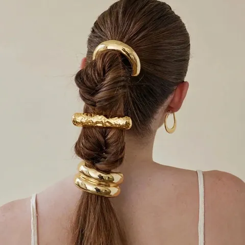 Stainless Steel Metal Hair Cuff Ponytail Holder High Texture Geometric Metallic Scrunchie For Women Fashion Hair Accessories
