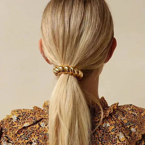 Goma de Pelo Minimalista de Acero Inoxidable Torsión Soporte para Coleta Metálico Dorado Plateado Accesorios para el Cabello