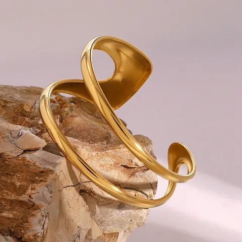 Minimalista Bracciale Rigido Aperto Geometrico in Acciaio Inossidabile per Donna Placcato Oro 18K Argento Gioielli Cavi
