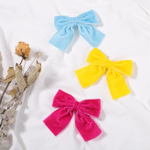 Pinzas para el Cabello con Lazo de Terciopelo para Niñas Dulces Pinzas Laterales de Color Sólido Accesorios para el Cabello Hechos a Mano