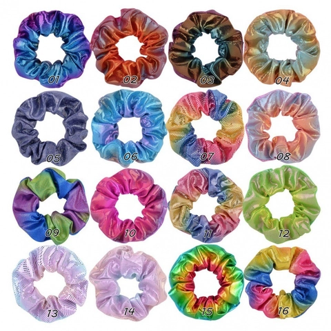 Scrunchies in Pelle PU Laser Metallica per Donna Elastici per Capelli a Gradiente Olografico Pois Bronzati Fasce per Capelli Elastiche