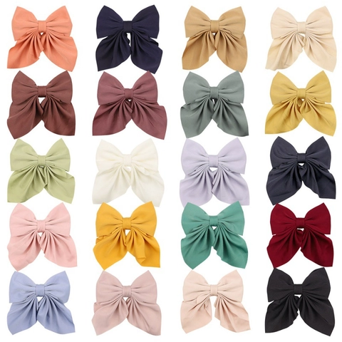 Large Chiffon Bow Hair Clips For Women Girls Over-sized Morandi Candy Color Hair Pins Sweet Elegant Hair Accessories